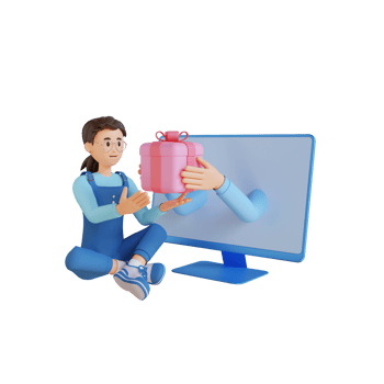young girl shopping online and holding a gift 3D character illustration png