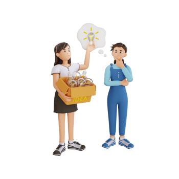 young woman finding ideas in the box cardboard 3D character illustration png