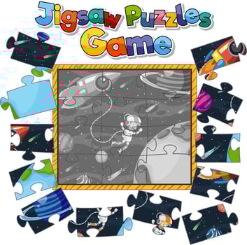 Astronaut in space photo puzzle game template vector