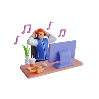 young people hearing music 3D character illustration png