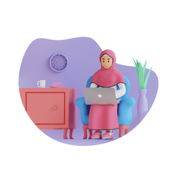 young muslim woman using laptop 3D character illustration png