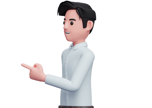 3d illustration of a man in blue shirt facing side and pointing, businessman in blue shirt pointing illustration png