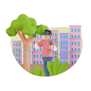 young boy playing virtual reality 3D character illustration png