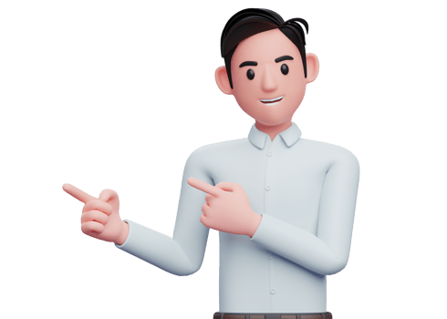 man in blue shirt pointing side with both index fingers, 3d illustration of a smart businessman pointing png