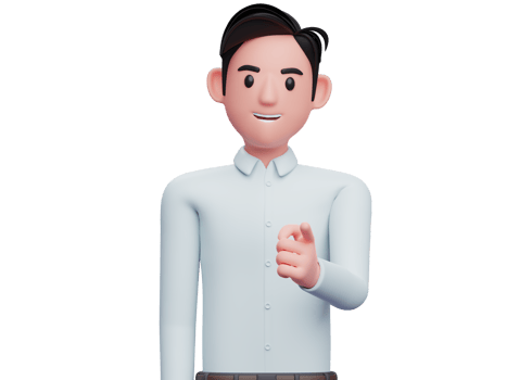 handsome man in blue shirt Pointing to the camera, 3D render smart boy pointing illustration png
