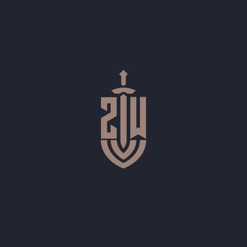 ZW logo monogram with sword and shield style design template vector