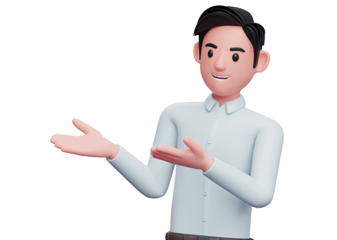 businessman in blue shirt open both hands pose, 3d illustration of a businessman in a blue shirt pointing png