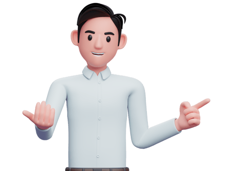 businessman in blue shirt come here gesture and pointing to the side, 3d illustration of a businessman in a blue shirt pointing png