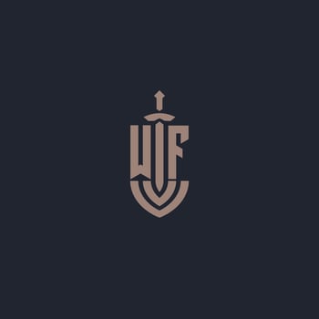 WF logo monogram with sword and shield style design template vector