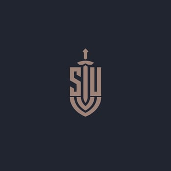 SU logo monogram with sword and shield style design template vector