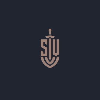 SV logo monogram with sword and shield style design template vector