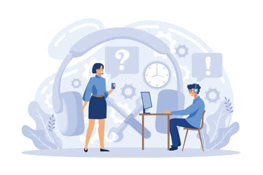Customer support call center. Personal assistant service, person advisor hotline and helpful advice service. Support creative metaphors. Social media network services, online supporter agents vector