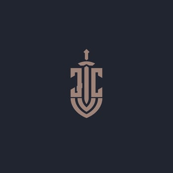JC logo monogram with sword and shield style design template vector