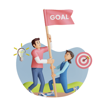 young boy and girl raising goal flag 3D character illustration png