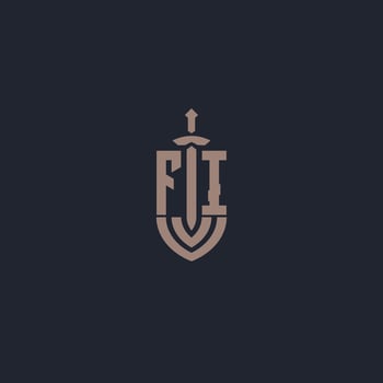 FI logo monogram with sword and shield style design template vector