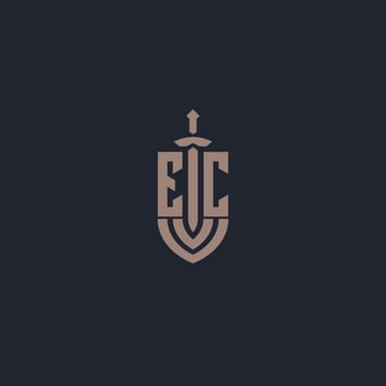 EC logo monogram with sword and shield style design template vector