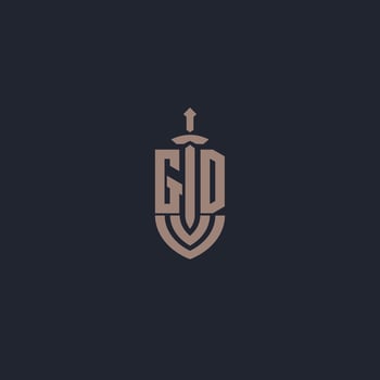 GD logo monogram with sword and shield style design template vector