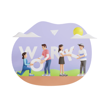 teenagers work together to compose words 3d character illustration png