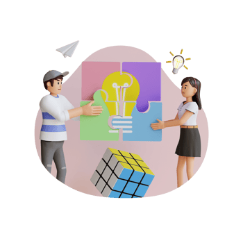 young man and girl composing a puzzle pieces 3d character illustration png
