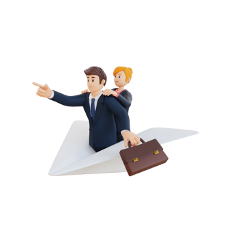 businessman and businesswoman fly on paper plane 3d character illustration png
