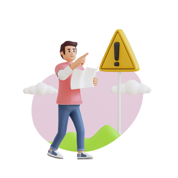 young man holding paper with warning sign nearby 3d character illustration png