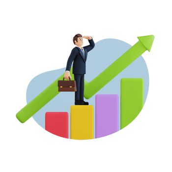 businessman standing on the chart statistic 3d character illustration png