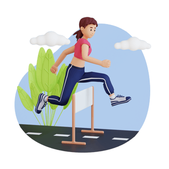 young sportswoman jumping over hurdle 3d character illustration png
