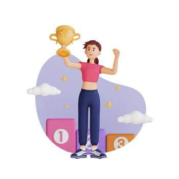 sportswoman holding gold trophy 3d character illustration png