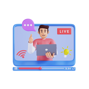 young man delivered video via live 3d character illustration png