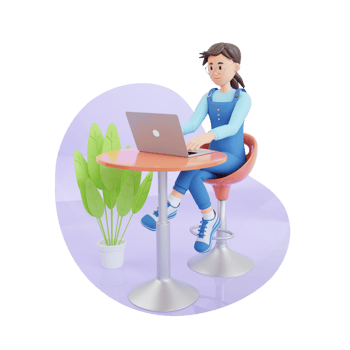 young girl using laptop while sitting on the chair 3d character illustration png