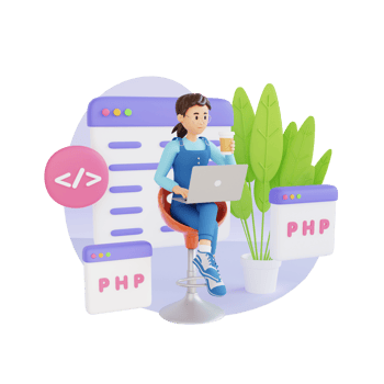 girl using laptop while sitting and holding a cup of coffee 3d character illustration png