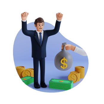 businessman gets a sack of money 3d character illustration png