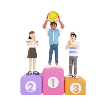 teenagers standing on the podium and holding awards 3d character illustration png