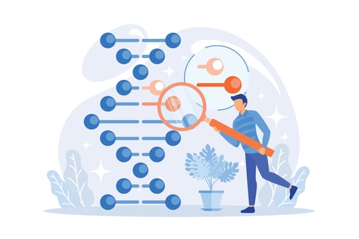 Genome modification, DNA sequence alteration. Future science, biotechnology study, bioengineering idea design element. Genetic structure analysis. flat vector modern illustration