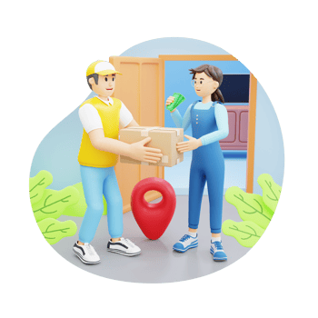 young woman receiving parcel from courier 3d character illustration png