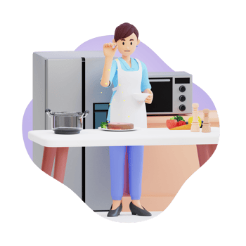 young mother sprinkling spices on food in kitchen 3d character illustration png