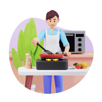 young mother is cooking food in the kitchen 3d character illustration png