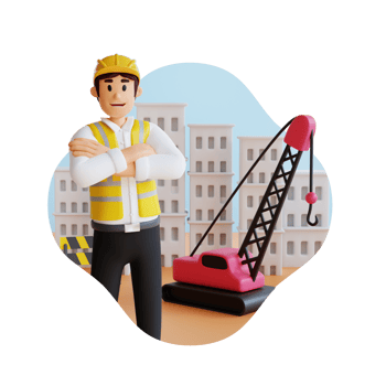 construction man wearing helmet and standing with arms crossed 3d character illustration png