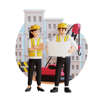 construction discussion with architects at construction site 3d character illustration png