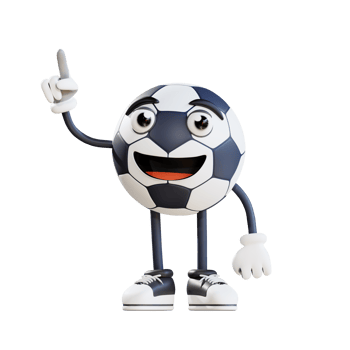 soccer ball mascot standing with finger pointing up 3d character illustration png
