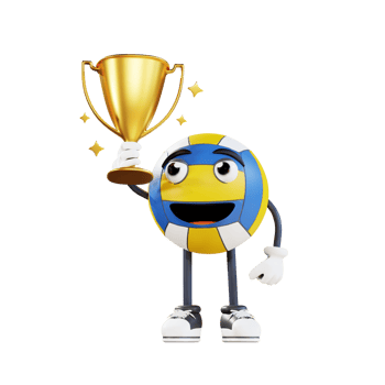 volleyball mascot holding golden trophy 3d character illustration png