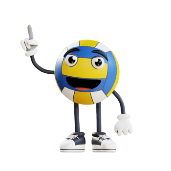 volleyball mascot standing with finger pointing up 3d character illustration png
