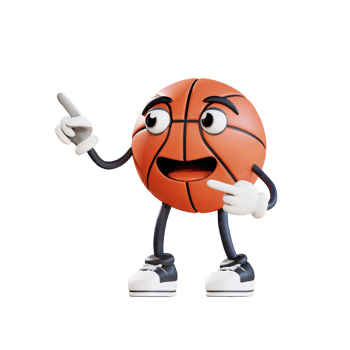 basketball mascot pointing top left 3d character illustration png