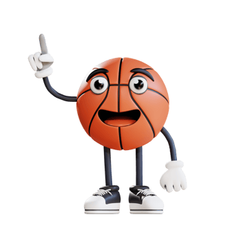 basketball mascot pointing up 3d character illustration png