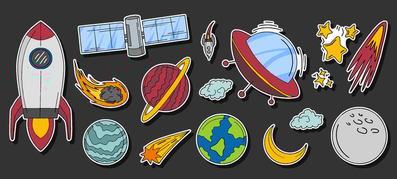 Hand Drawn Outer Space Sticker Set vector