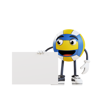 volleyball mascot holding blank white banner 3d character illustration png