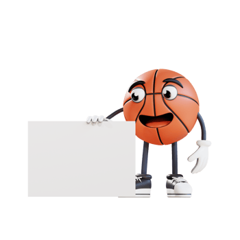 basketball mascot holding blank white banner 3d character illustration png