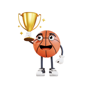 basketball mascot holding a trophy 3d character illustration png