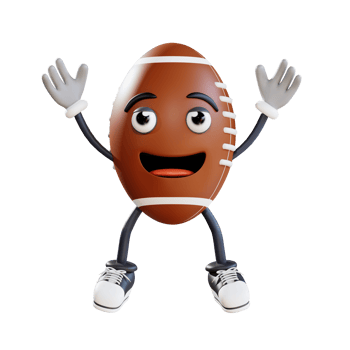 american football mascot jumping for joy 3d character illustration png