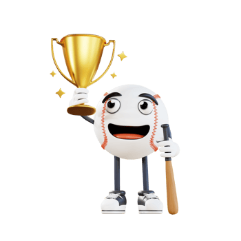 baseball mascot holding trophy 3d character illustration png